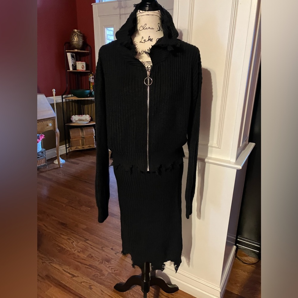 Love Tree Black Distressed Sweater Cardigan Set - SWEATER ONLY